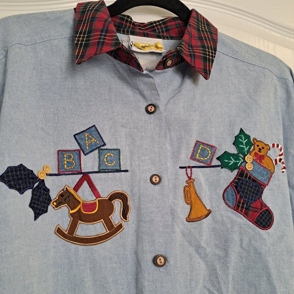 Vintage Christmas Denim Shirt by Jantzen - Picture 2 of 12